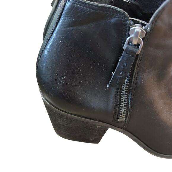 Frye Judith Zip Boot Black leather double zip stacked heel women's size 10 - Picture 3 of 13